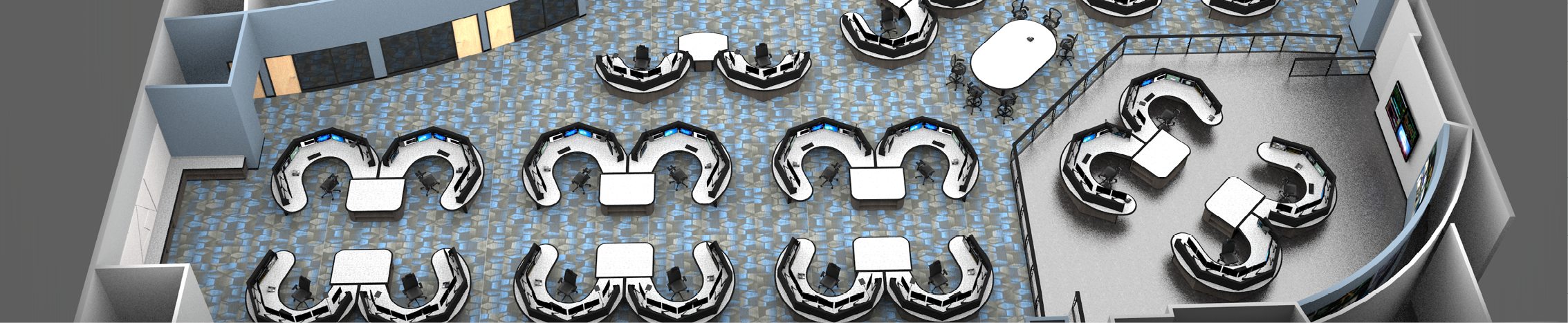 Overhead view of control room rendering