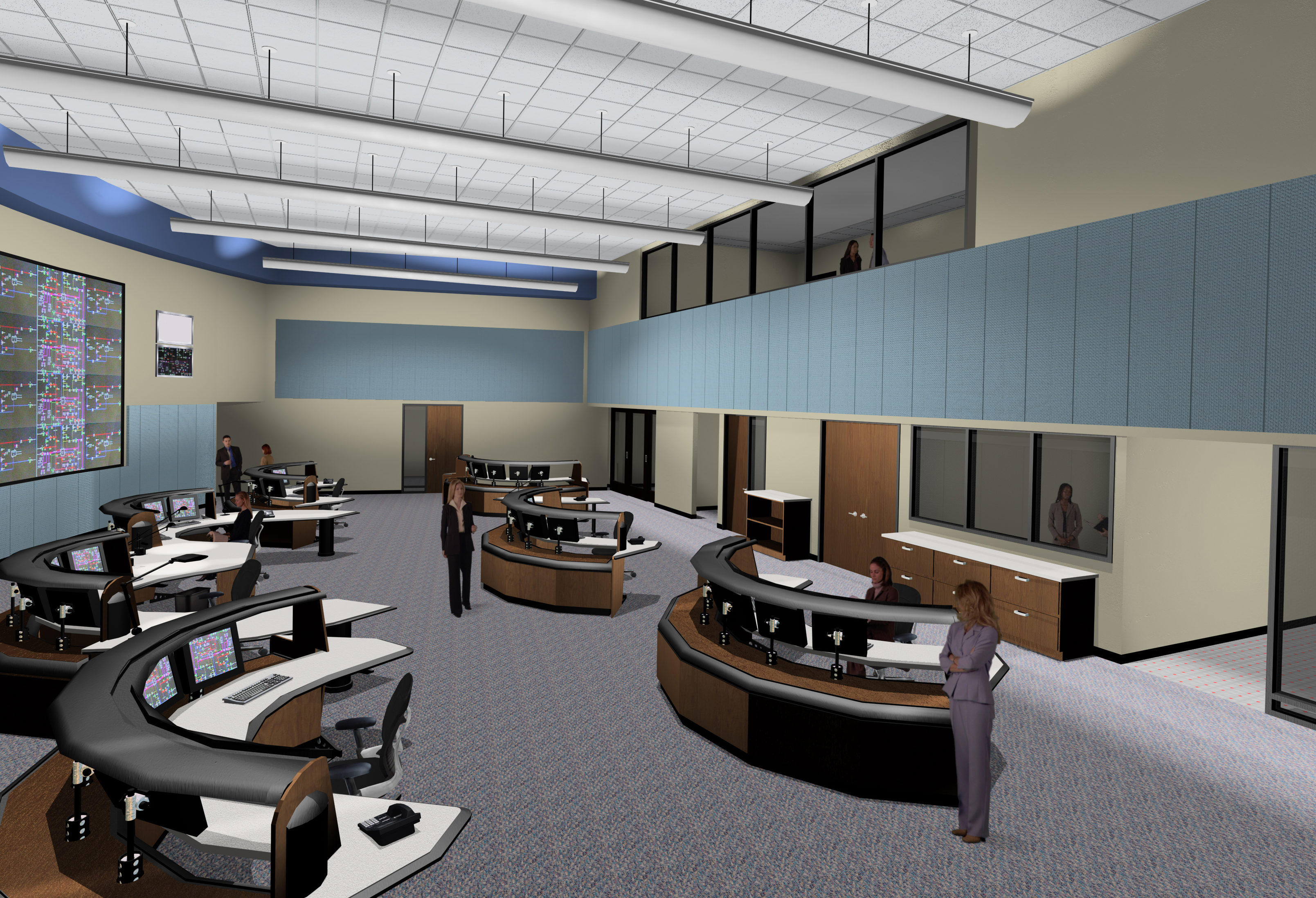 Side view of control room rendering
