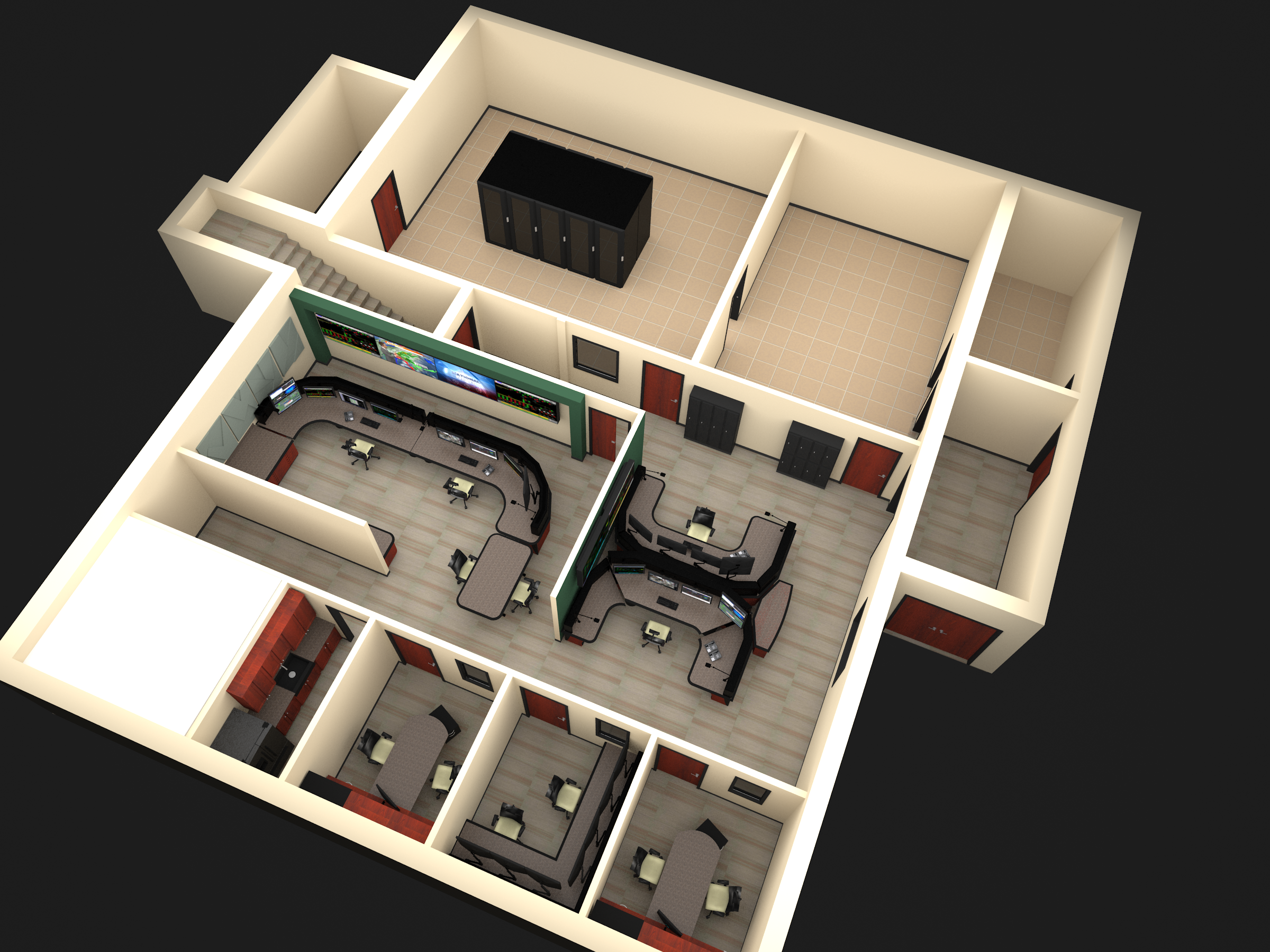 3D birds eye view of floor plan layout